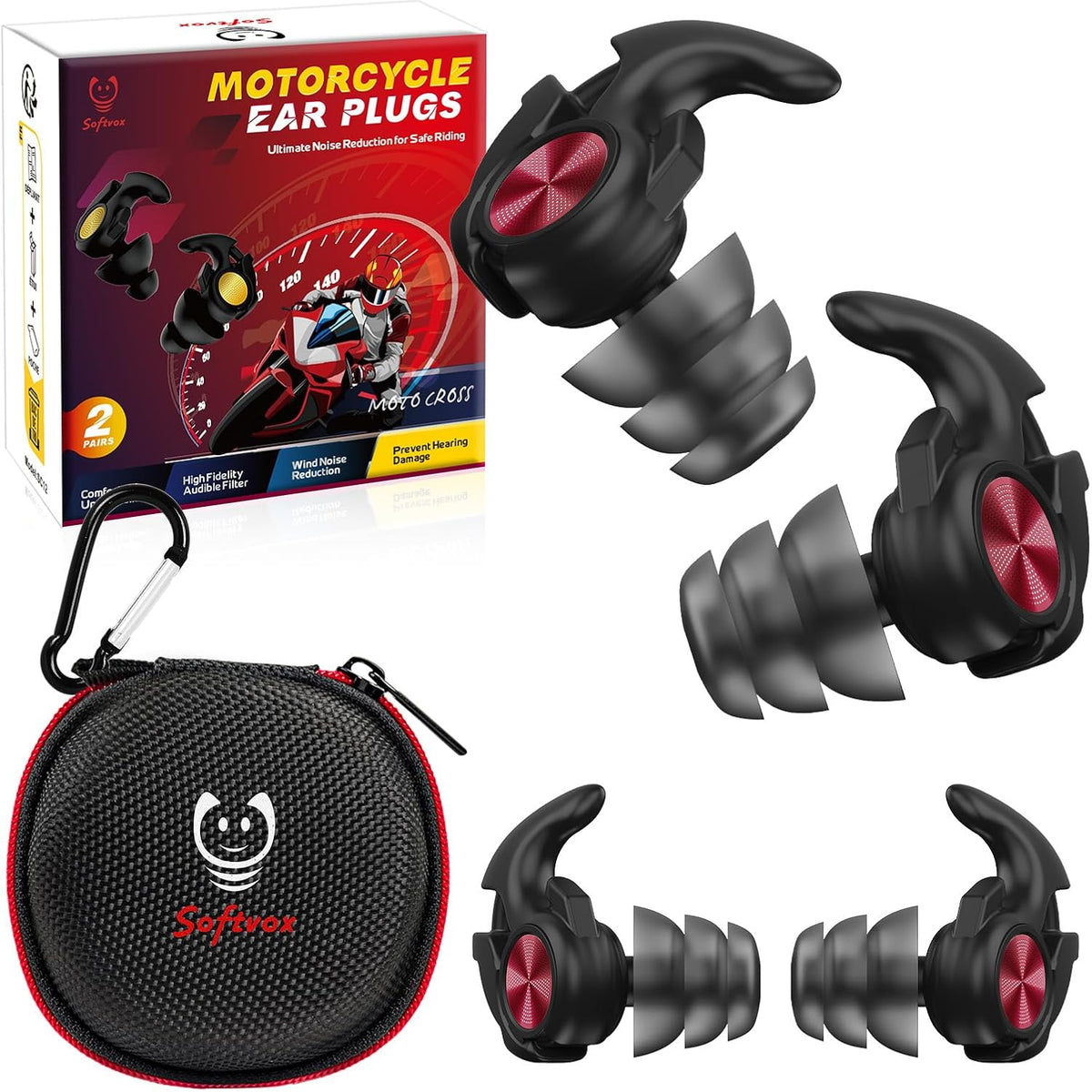 Softvox Tapones para los oídos de motocicleta, protección auditiva...