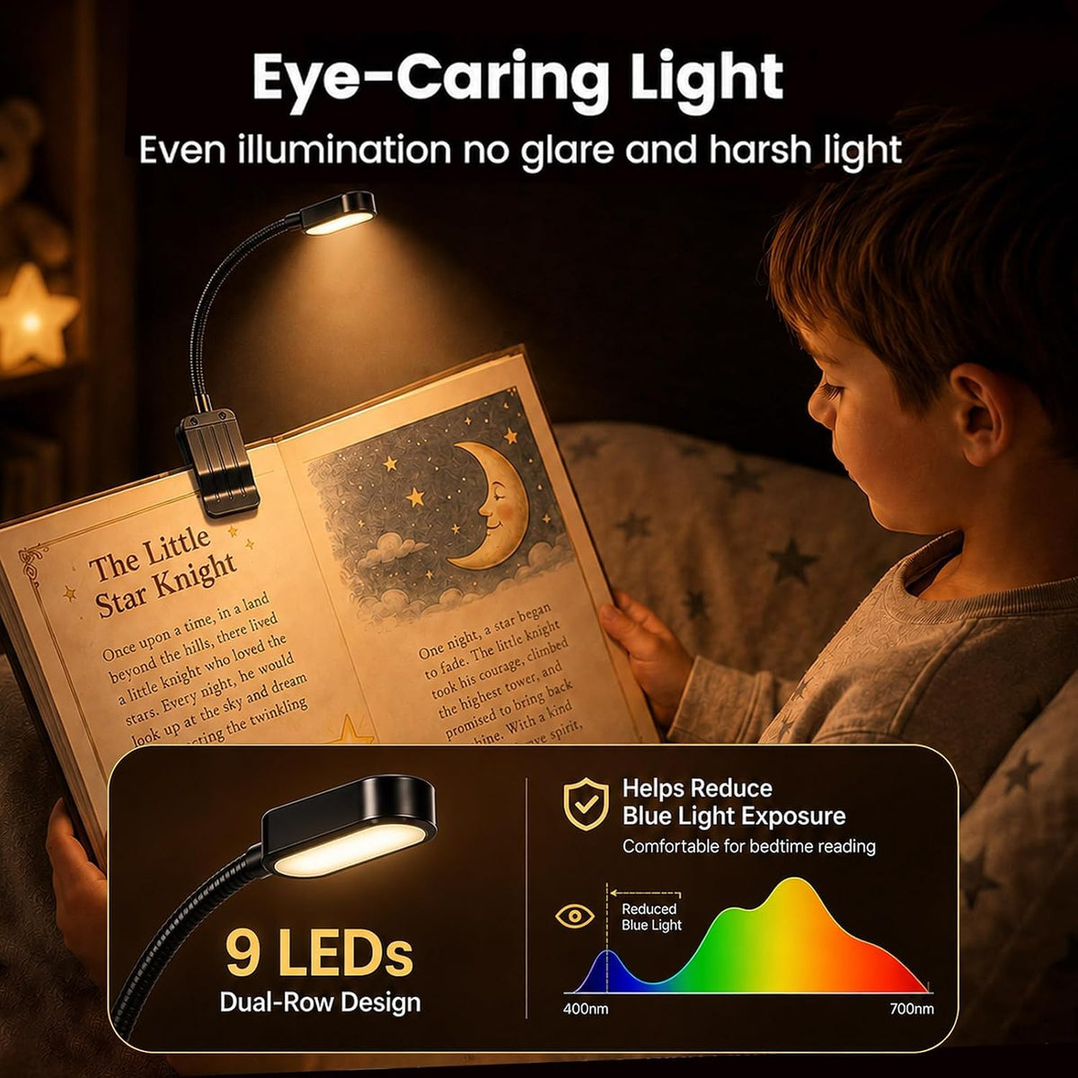 Luz para Libros Paquete de 2, Luces de Lectura Recargables para Lib...