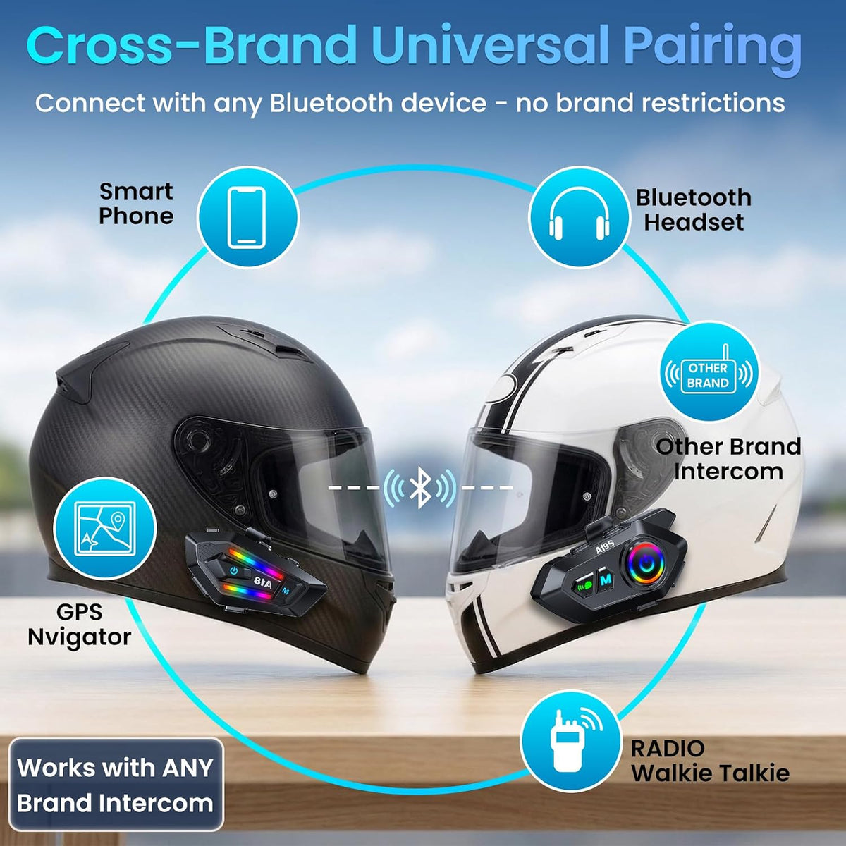 AURISOM A19S - Casco de motocicleta Bluetooth, intercomunicador de...