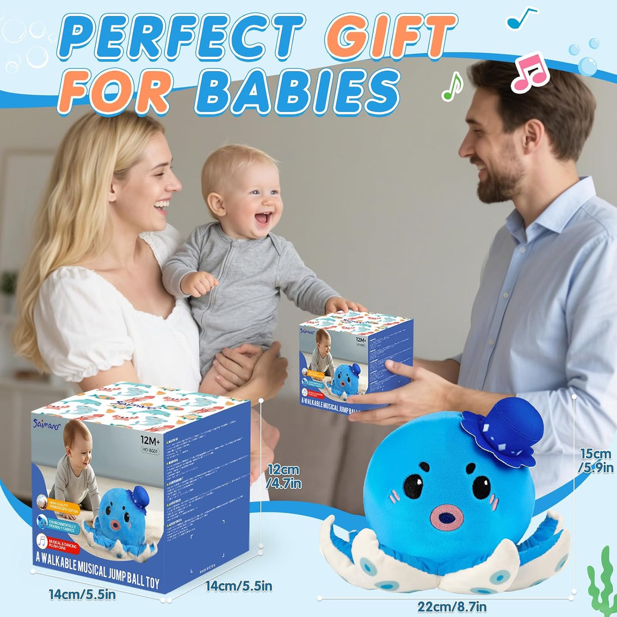 SAIMAND - Juguete musical de peluche de pulpo para gatear, regalo s...