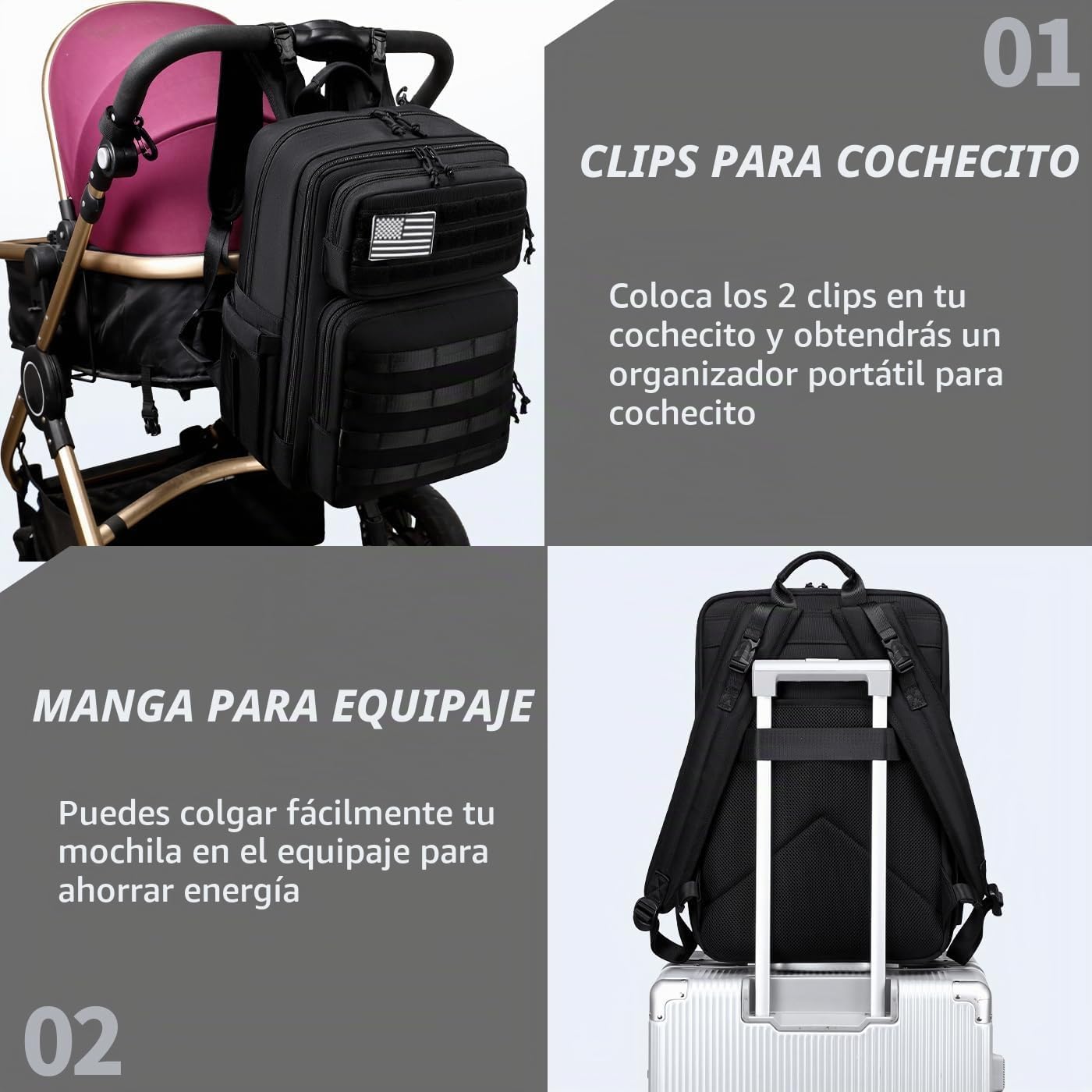 LORADI Mochila grande para pañales para papá, estilo táctico, color...