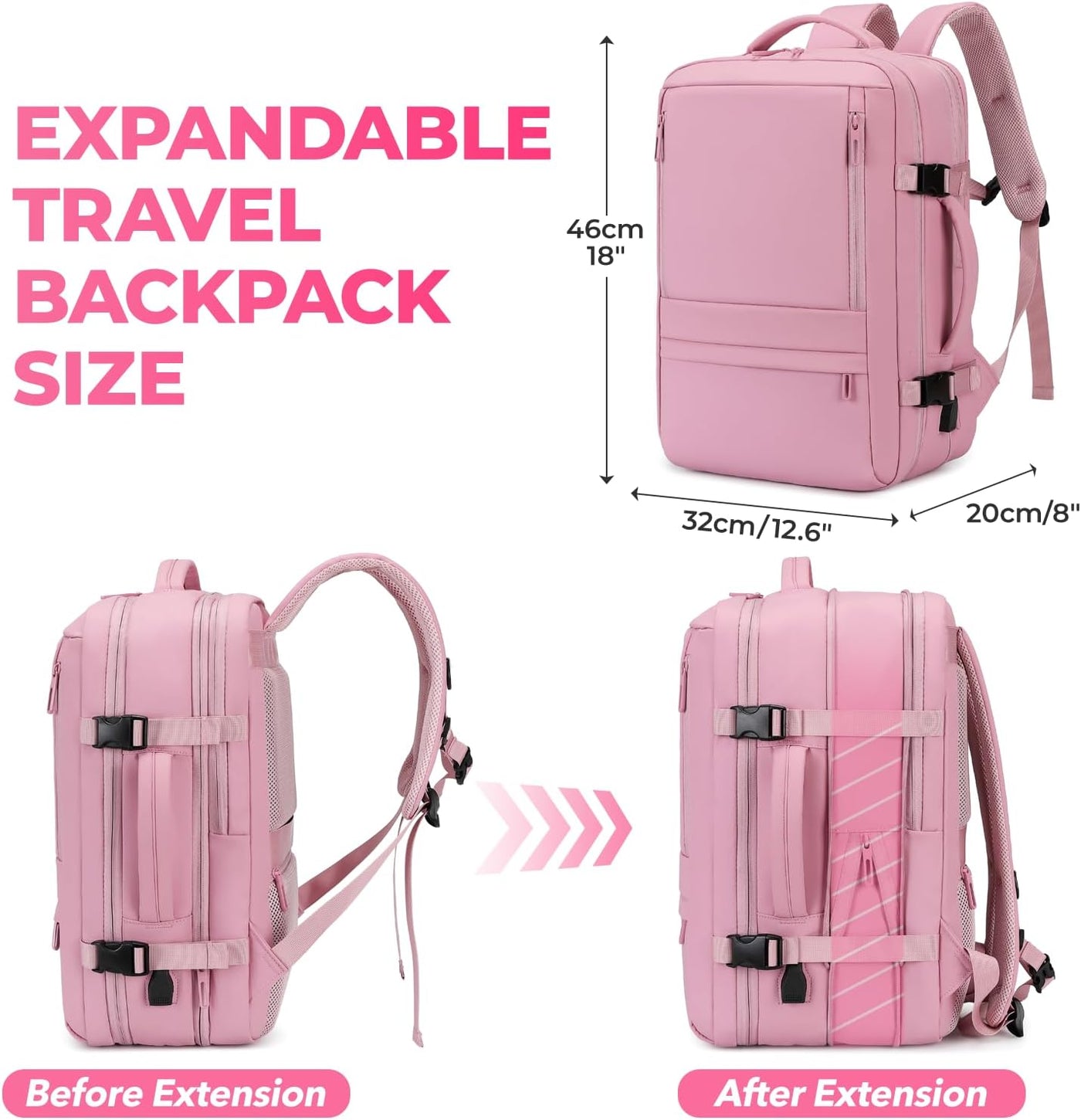 Rcrirth - Mochila de viaje para mujer, color rosa | Bolsa de mano e...
