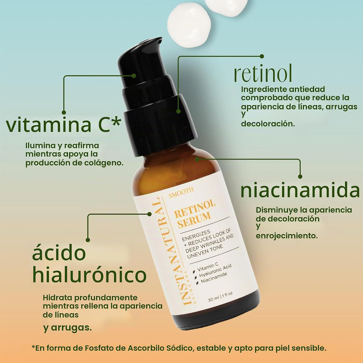 InstaNatural Retinol Serum anti arruga, anti envejecimiento facial,...