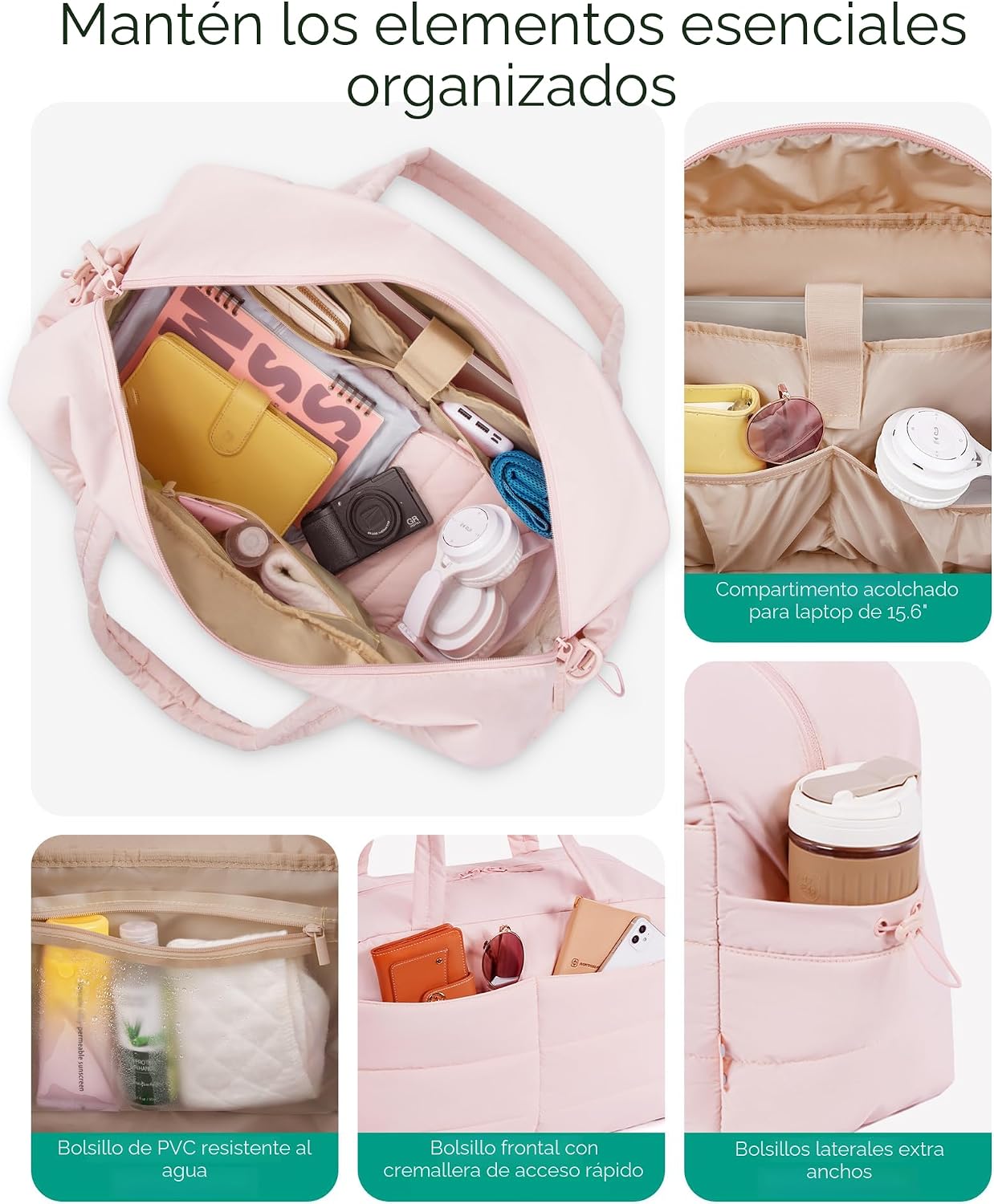 Bolsa de gimnasio BAGSMART para mujer, bolsa de lona de viaje liger...