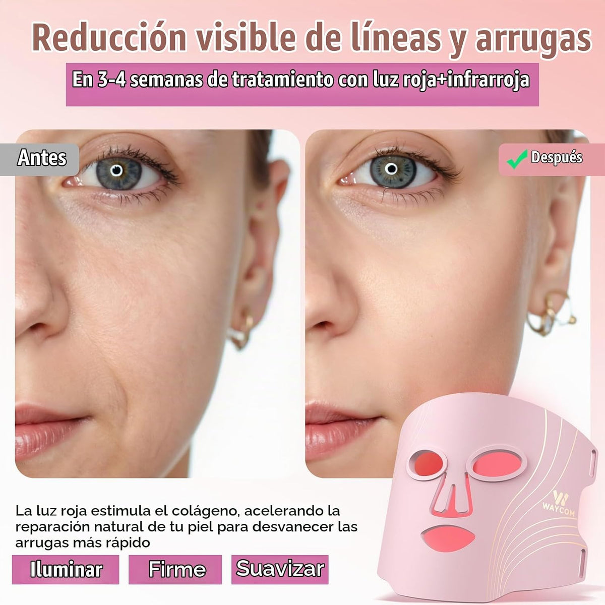 WAYCOM Máscara de terapia de luz roja para la cara: 850nm NIR LED |...