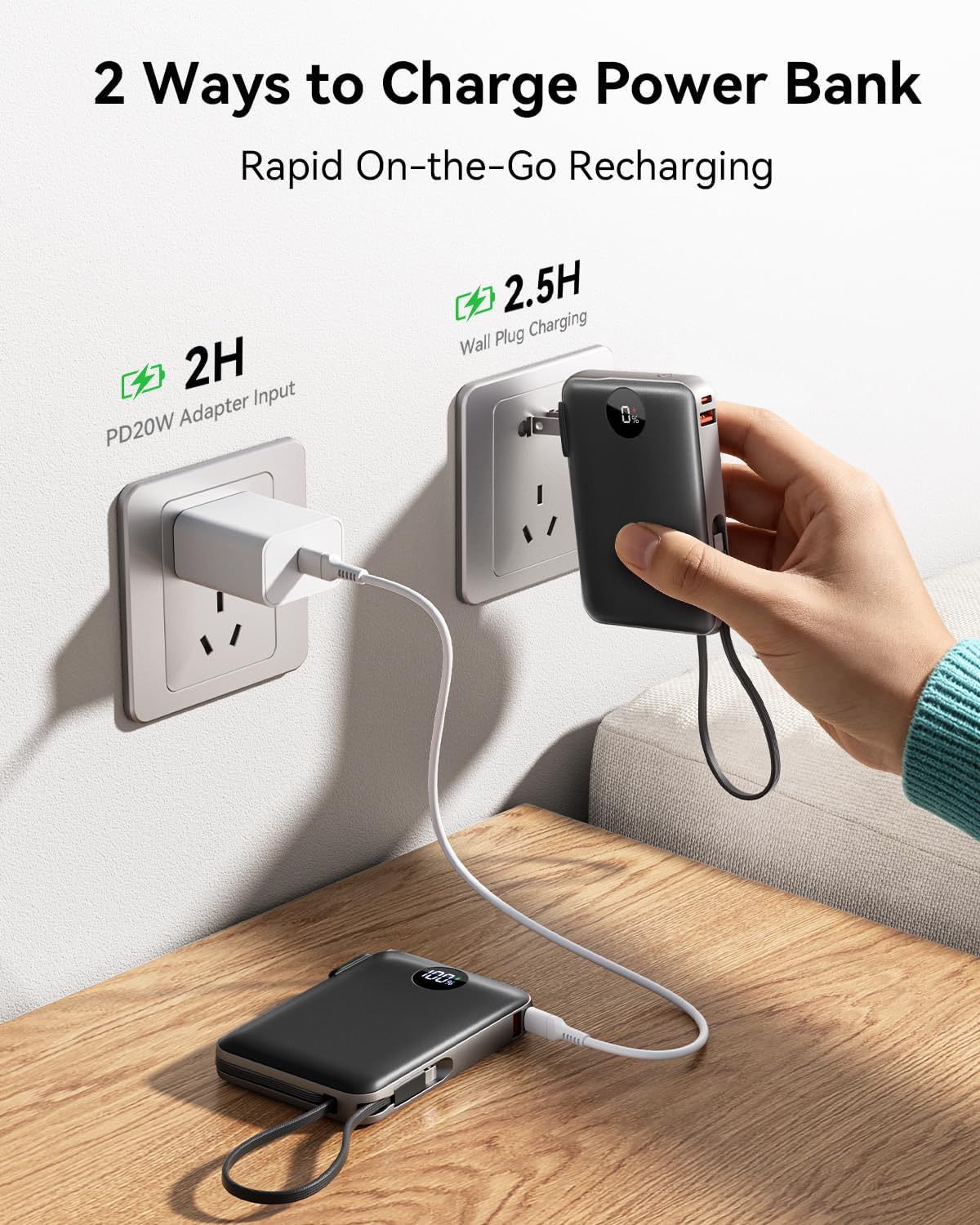 Cargador portátil Power Bank 10000mAh, 45% más pequeños cables inte...
