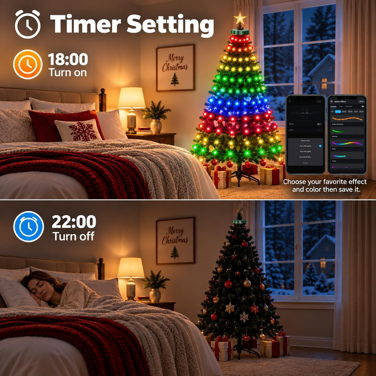 RUMCU LIFE Luces inteligentes para árbol de Navidad con temporizado...