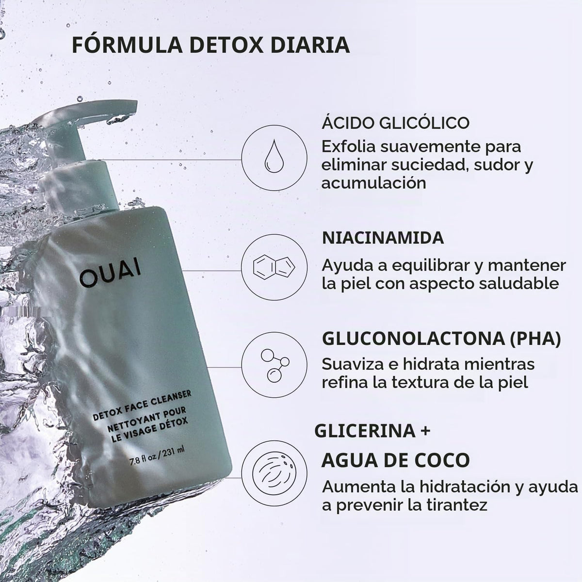 OUAI Limpiador Facial Detox - Limpiador Facial de Limpieza Profunda...