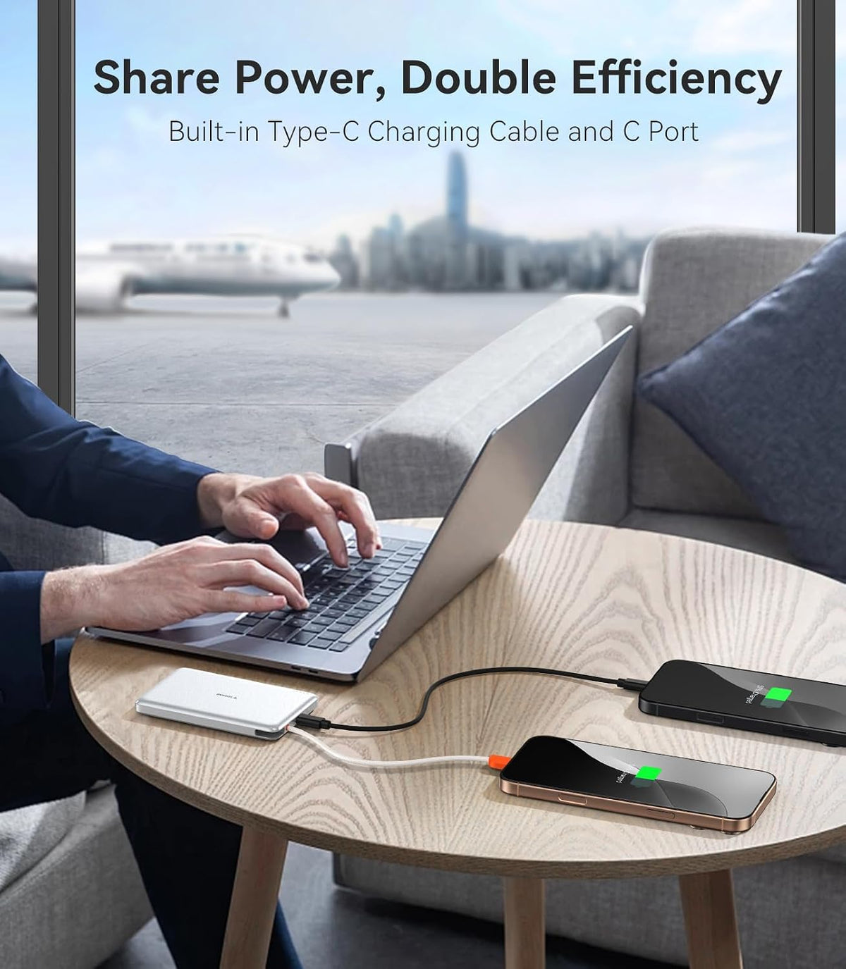 TORRAS Banco de energía con cable USB-C incorporado | Carga por cab...