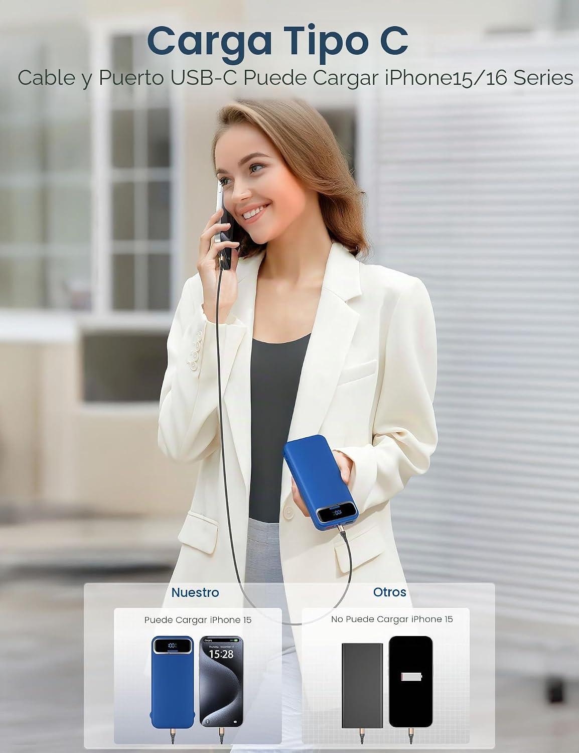 Cargador portátil aonidi de 12000 mAh con cables integrados y enchu...