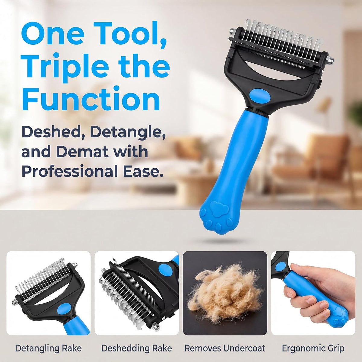 KIVMTAR Deshedding - Cepillo para perros, rastrillo 3 en 1 para per...