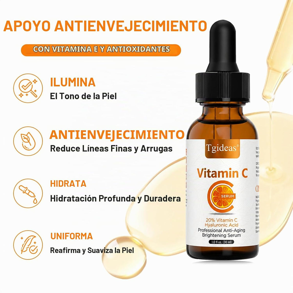 Suero de vitamina C Tgideas 20% y suero facial iluminador con HA 5%...