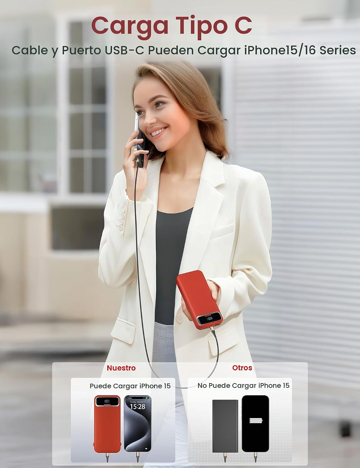 Cargador portátil aonidi de 12000 mAh con cables integrados y enchu...