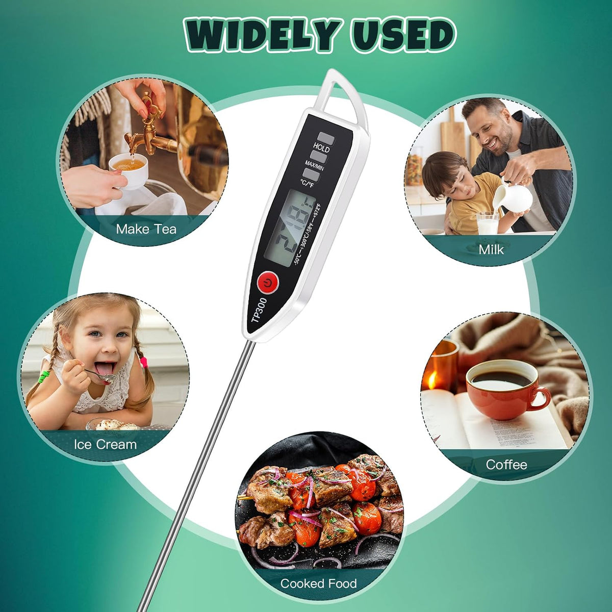Copkim Juego de 6 termómetros digitales para alimentos con sonda la...