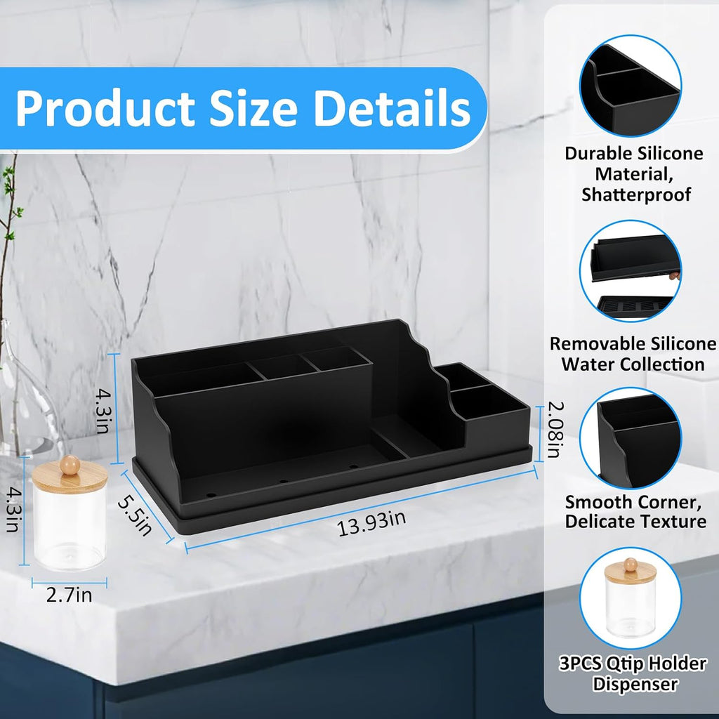 Organizador de mostrador de baño, soportes de silicona negra para c...