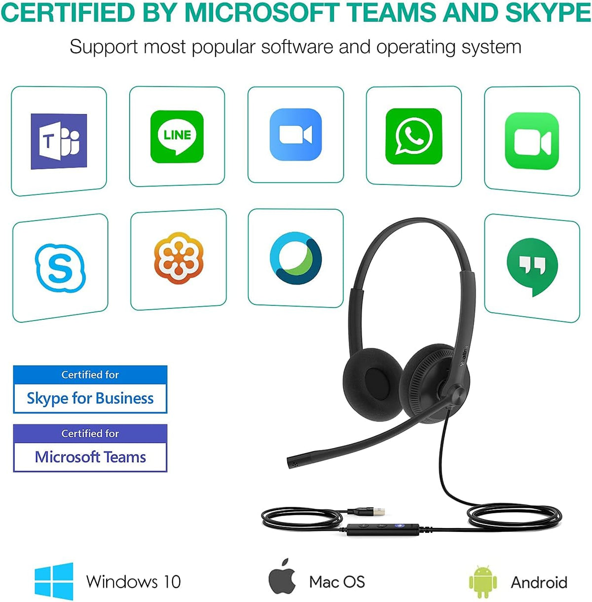 Yealink Auriculares USB UH34 con micrófono, auriculares estéreo con...