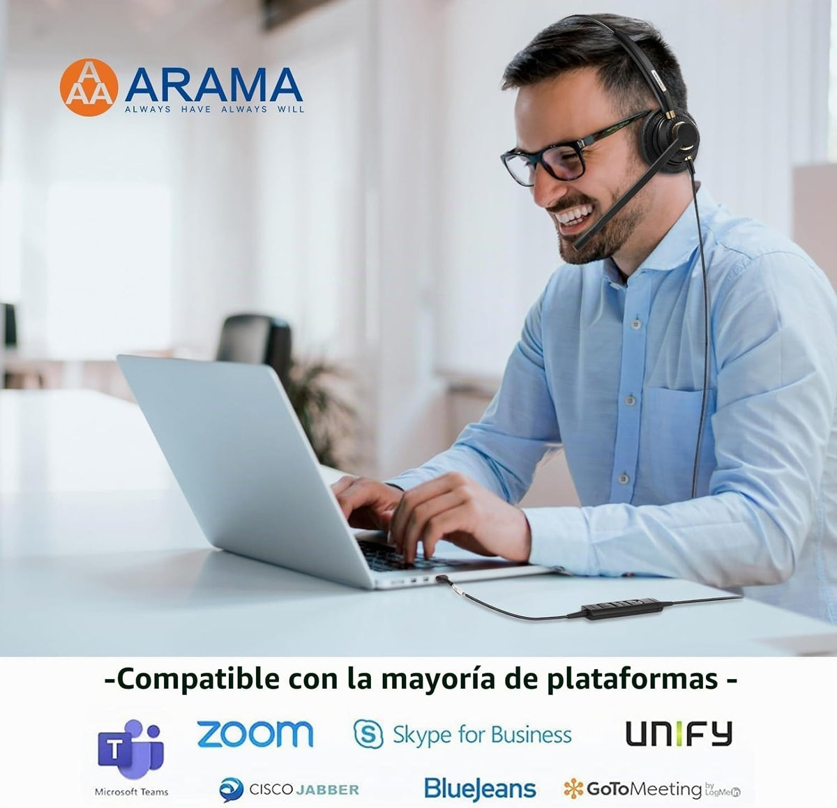 Arama Auriculares USB con micrófono para PC, cancelación de ruido y...