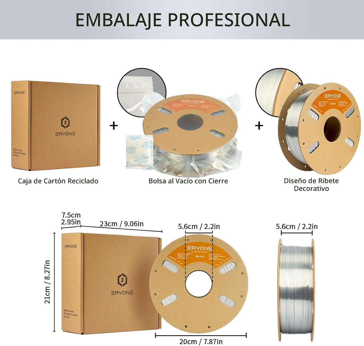 ERYONE Filamento PLA de seda para impresora 3D de 0.069 pulgadas +\...