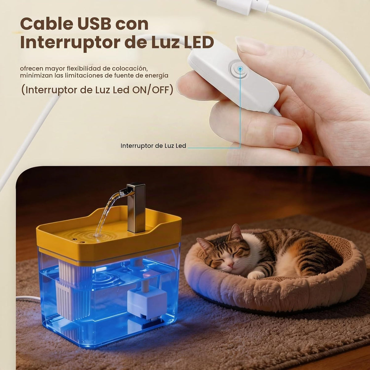 Fuente de agua linda para gatos pequeños de 1.5 L, dispensador de a...