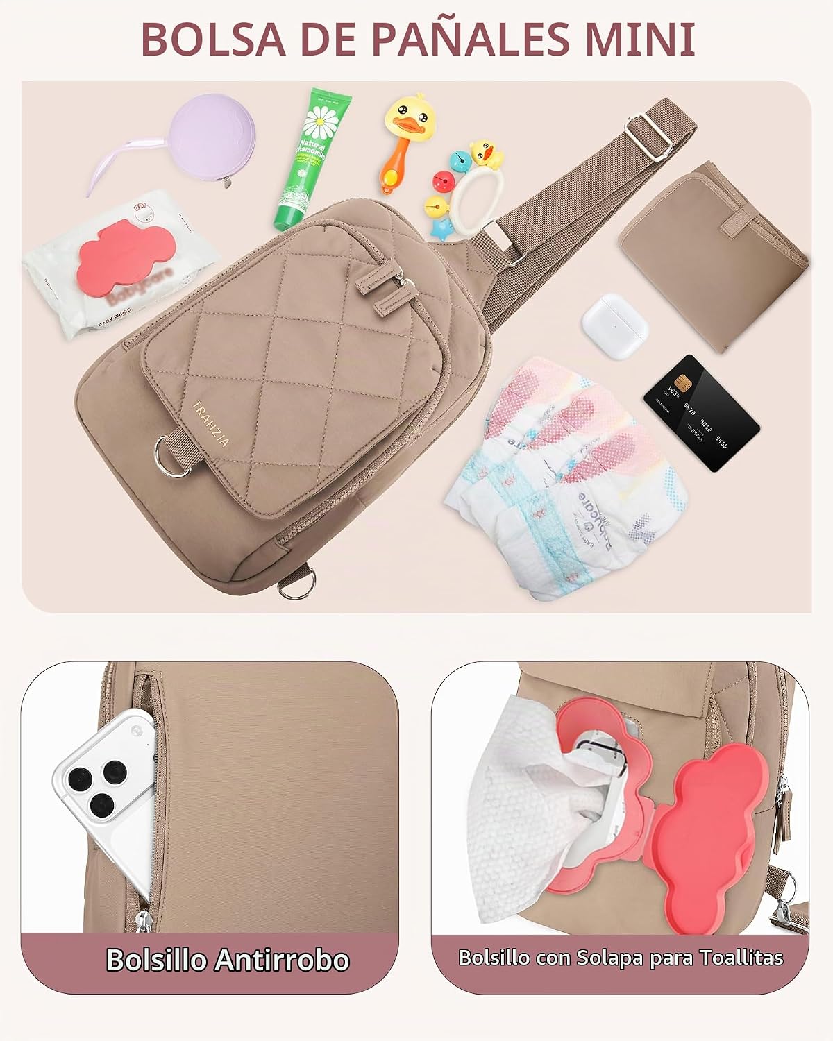 Trahzia Mini bolsa de pañales con cambiador portátil, pequeña bolsa...