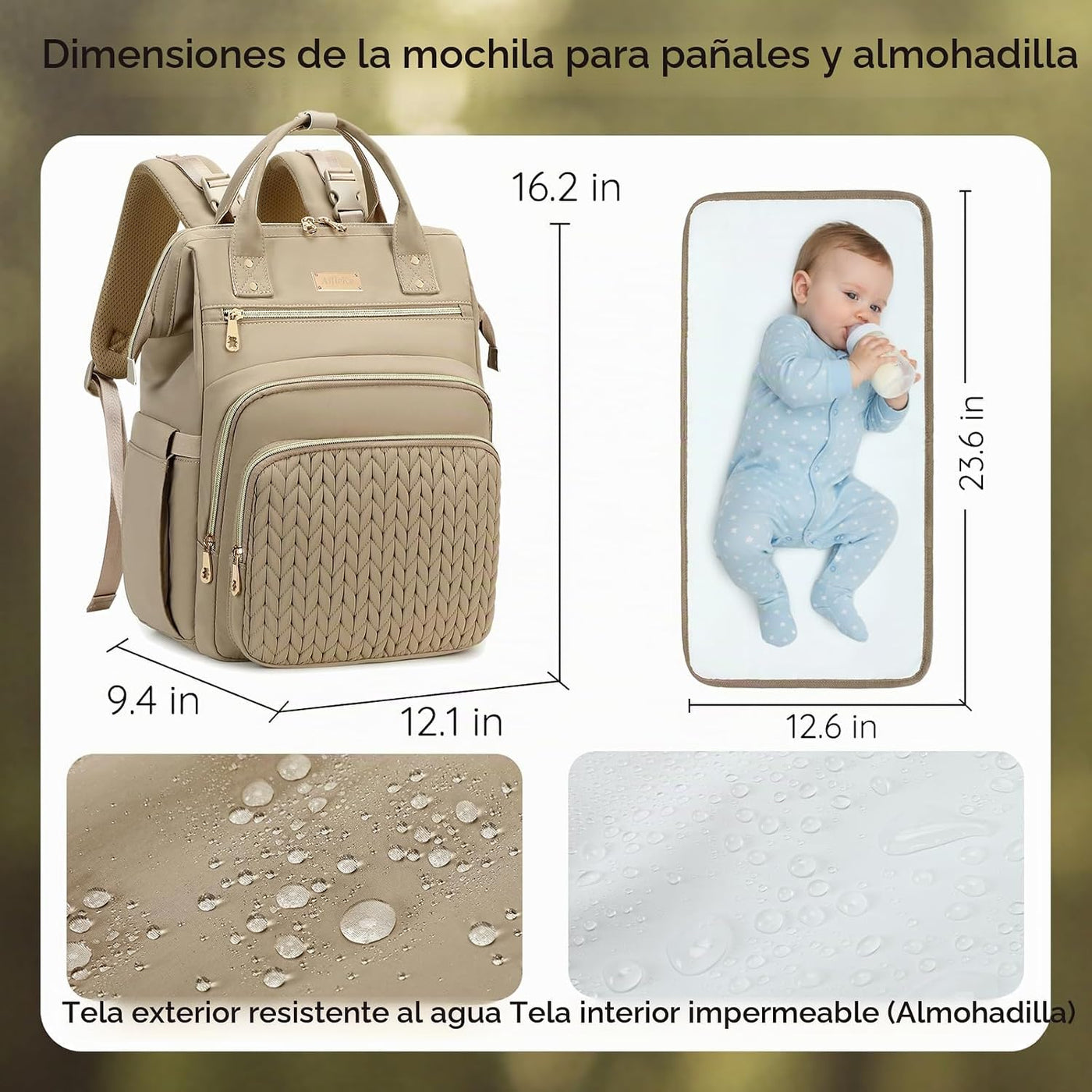 AIJIEKE Bolsa de pañales, mochila grande para pañales de bebé de gr...