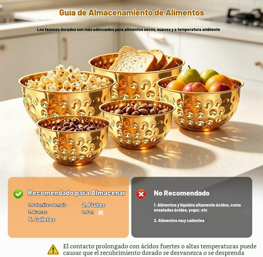 Tazones dorados de 6 piezas (1.6-4.9 cuartos de galón), cuencos de...