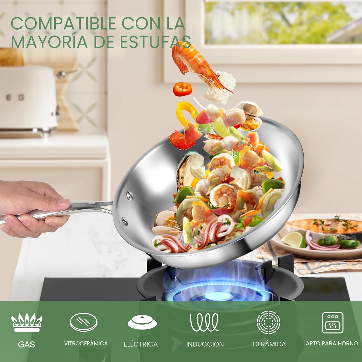 Juego de utensilios de cocina de acero inoxidable de 3 capas de 11...