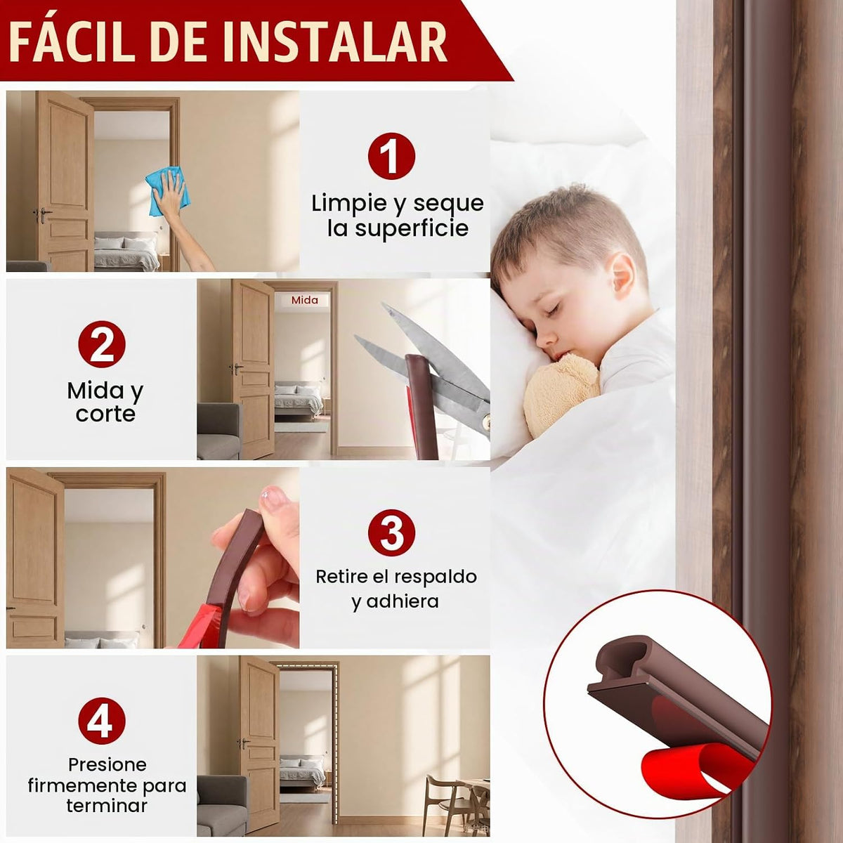 alophoty Burlete para puerta \u2013 23 pies de goma TPE autoadhesiv...