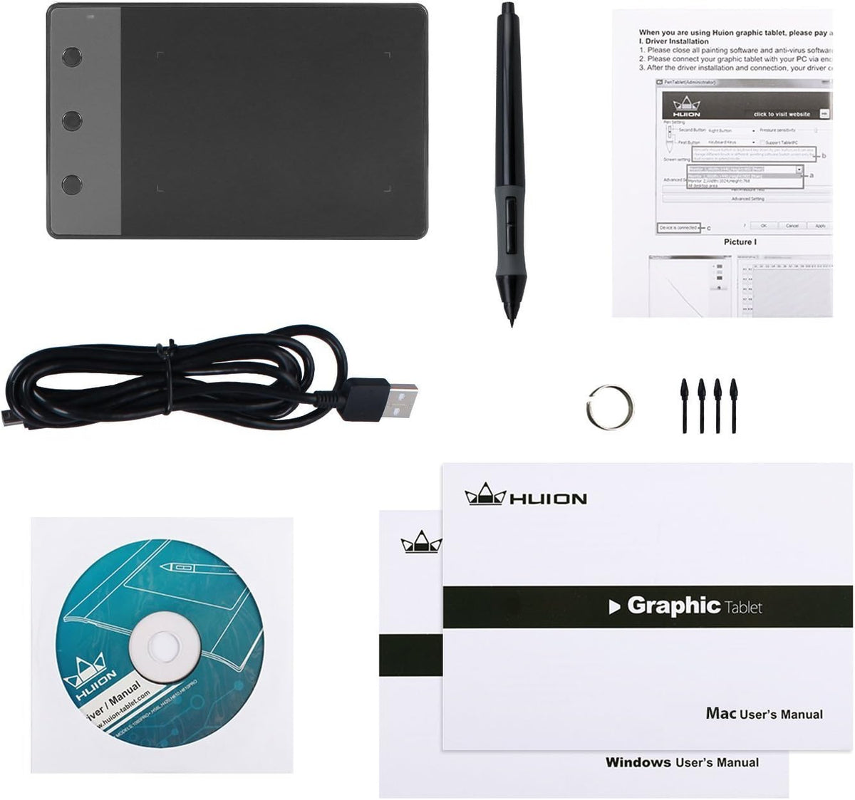 HUION H420 OSU - Tableta de dibujo gráfico con lápiz digital y 3 te...