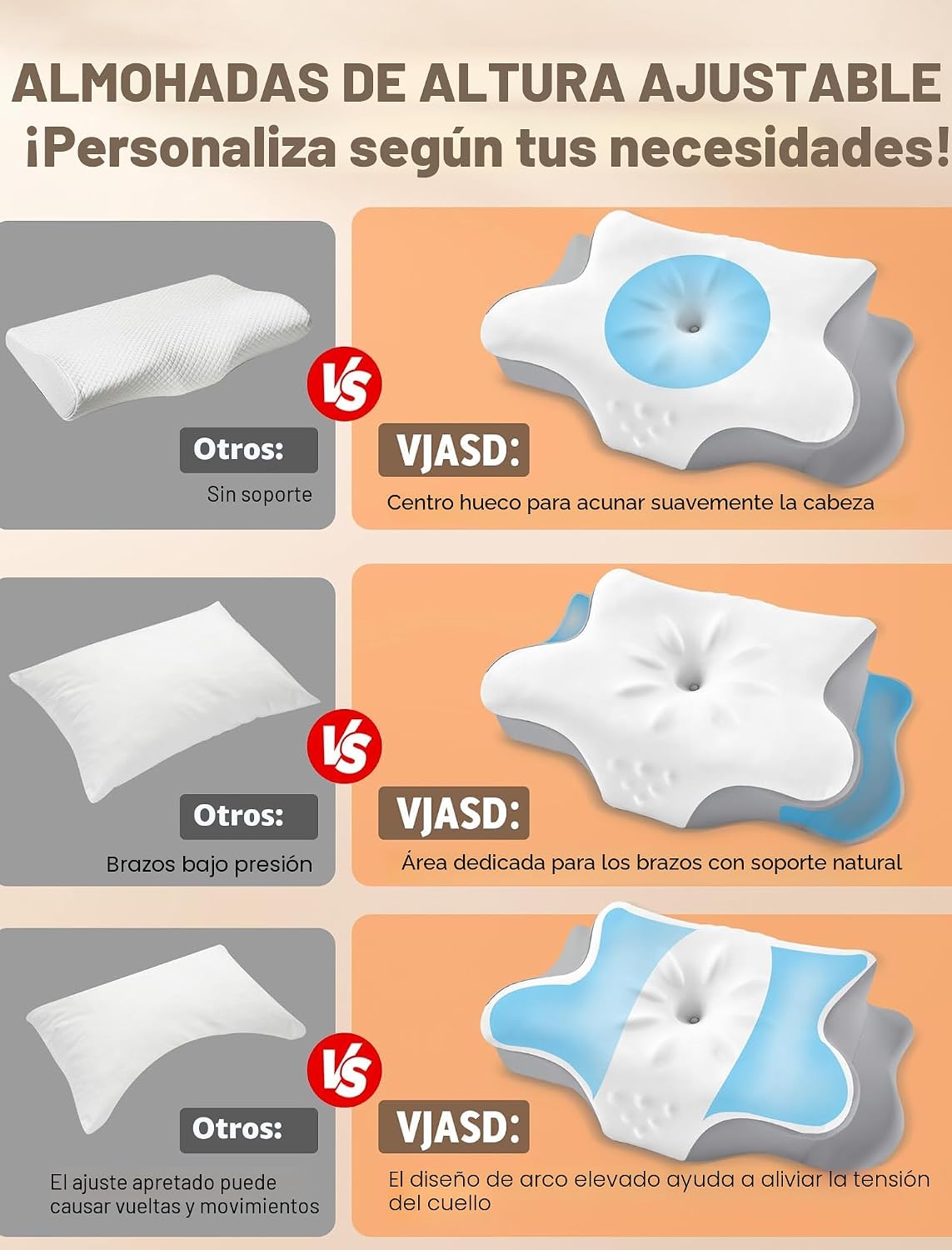 Almohada cervical para el cuello para aliviar el dolor, almohada er...
