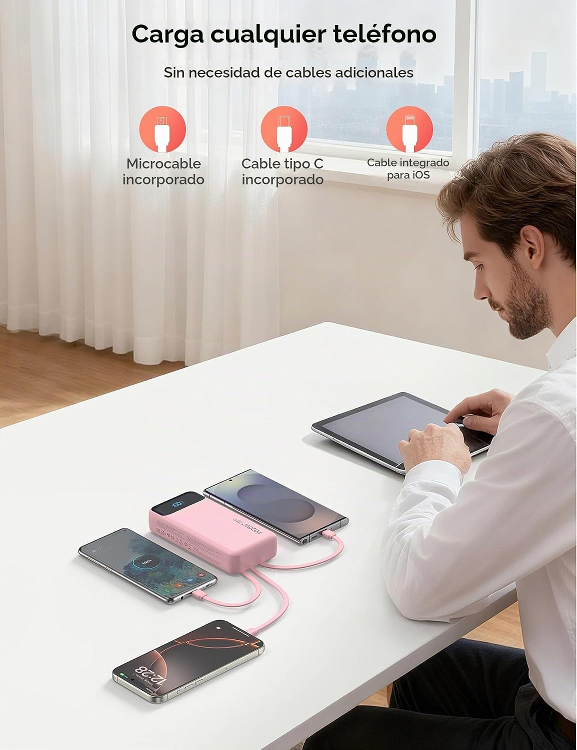 Nusyddy Cargador Portátil 20000mAh con 4 Cables Integrados y 6 Sali...
