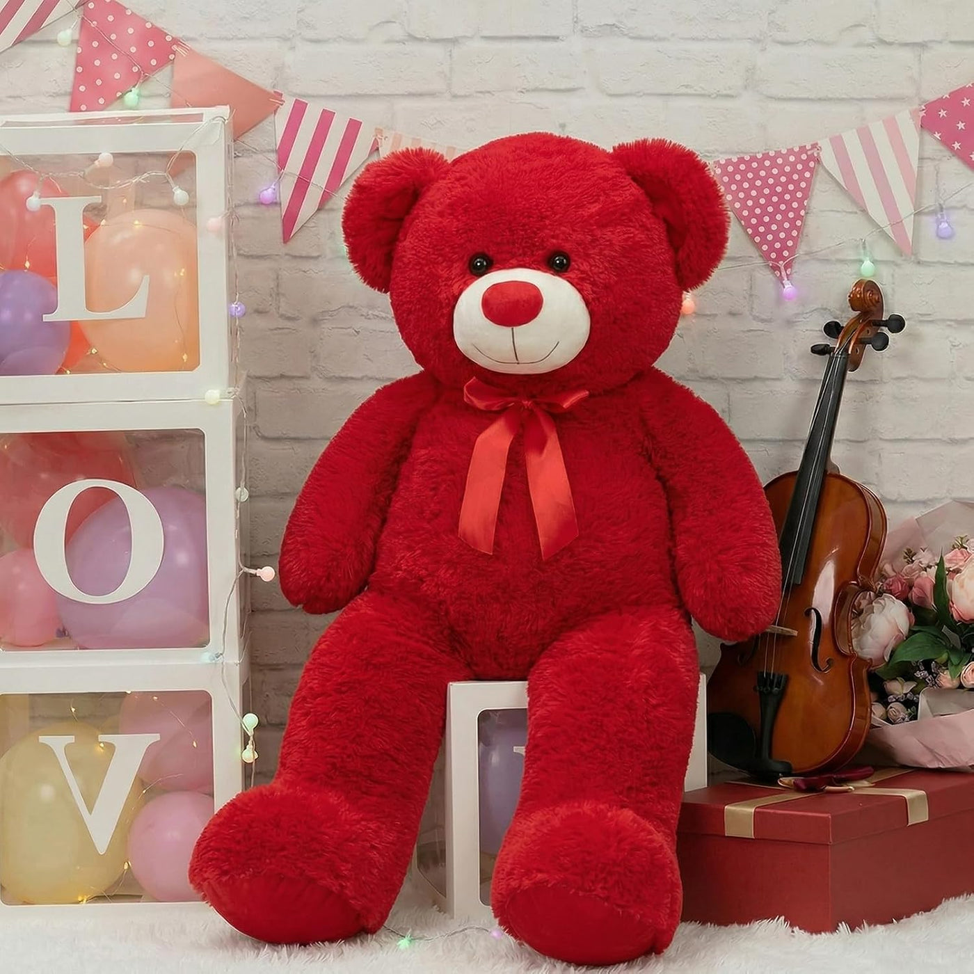 WENMOTDY Oso de peluche grande con lazo de cinta roja, regalo para...