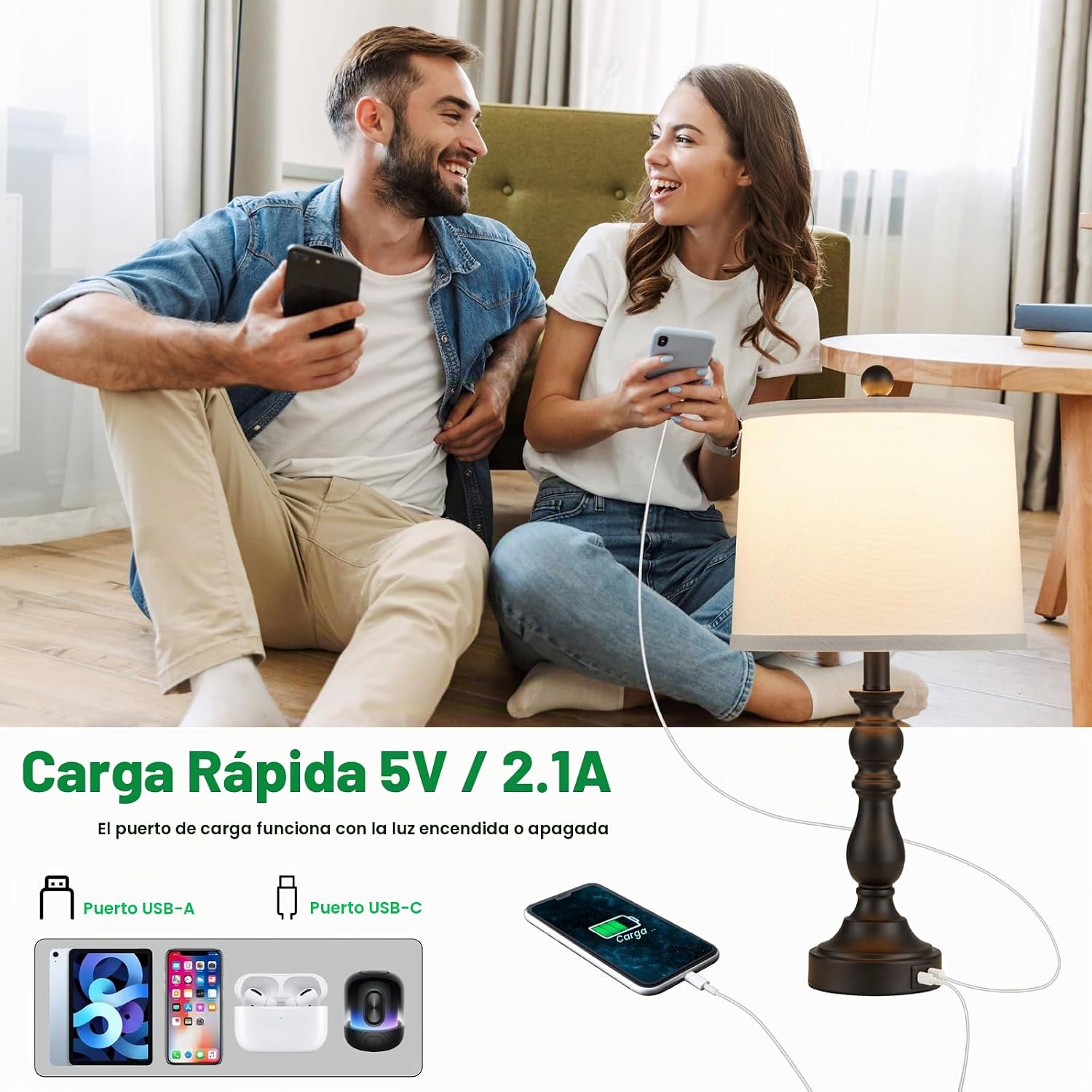 Leasgy Juego de 2 lámparas de mesa negras, lámparas negras para dor...