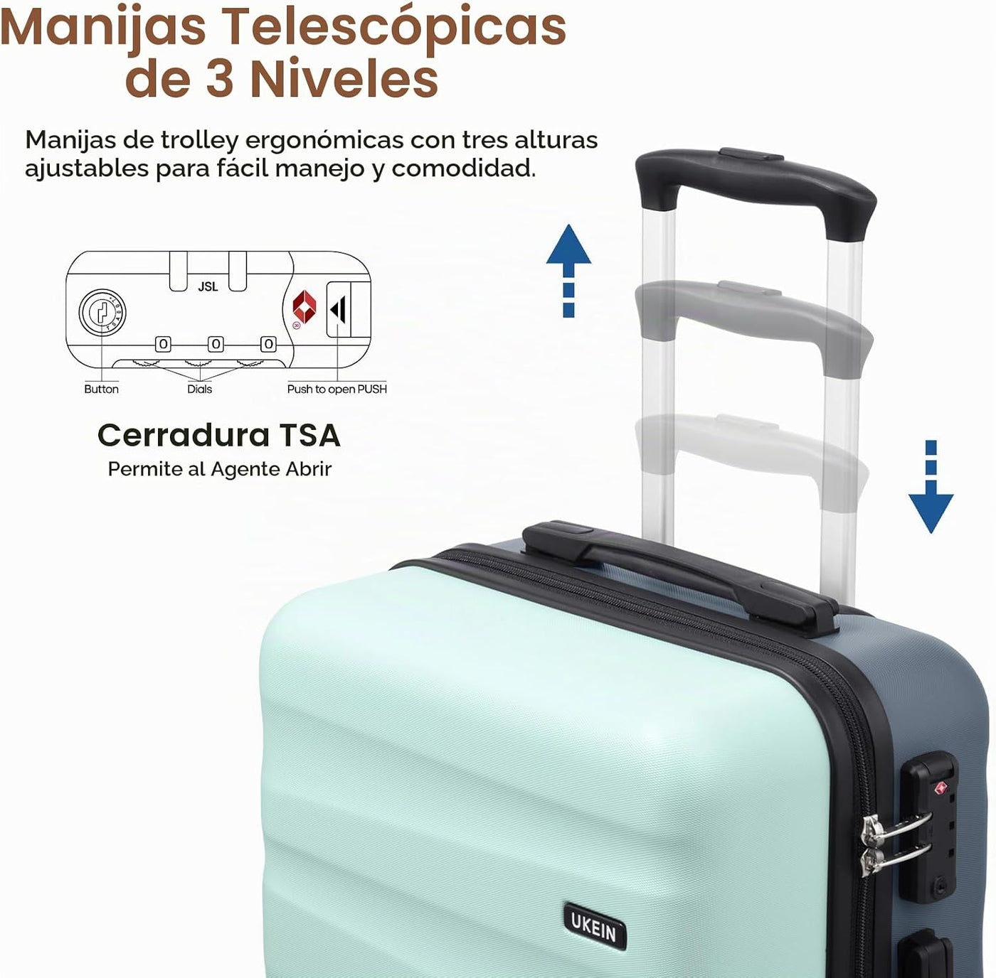 UKEIN Juego de equipaje con mochila, equipaje de mano de policarbon...