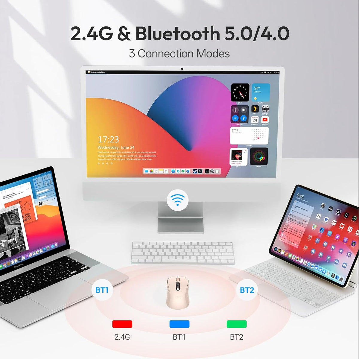 XBG B15Pro Ratón Bluetooth inalámbrico trimodo con pantalla LED par...