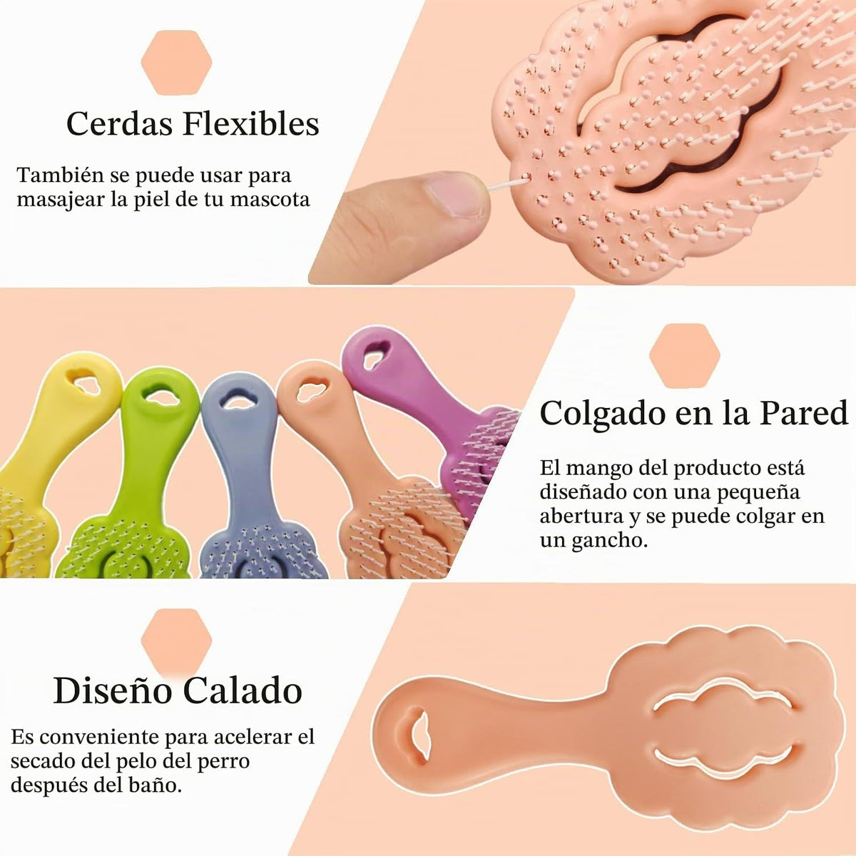 Cepillo para perros pequeños con cerdas suaves en forma de nube, di...