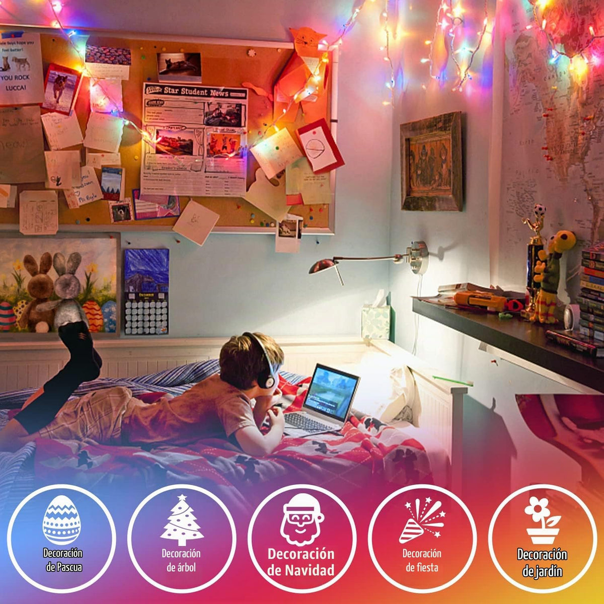 JMEXSUSS 300 luces LED multicolor para árbol de Navidad, cable tran...