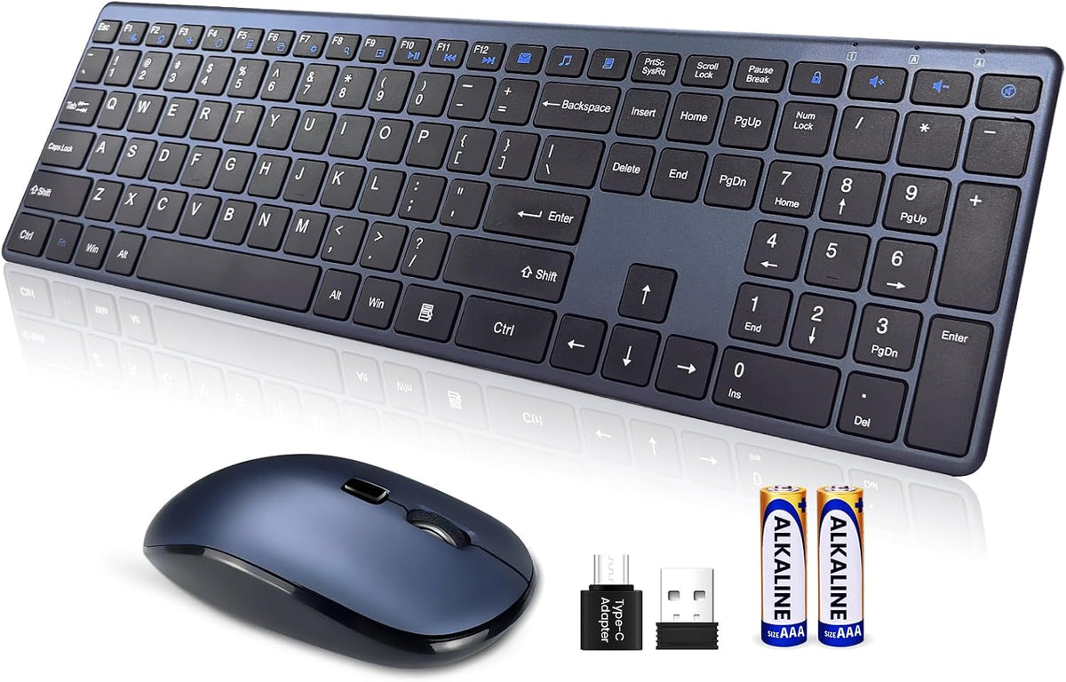 Combo de teclado y mouse inalámbricos, 2.4G USB-A\/Tipo-C, ultra de...
