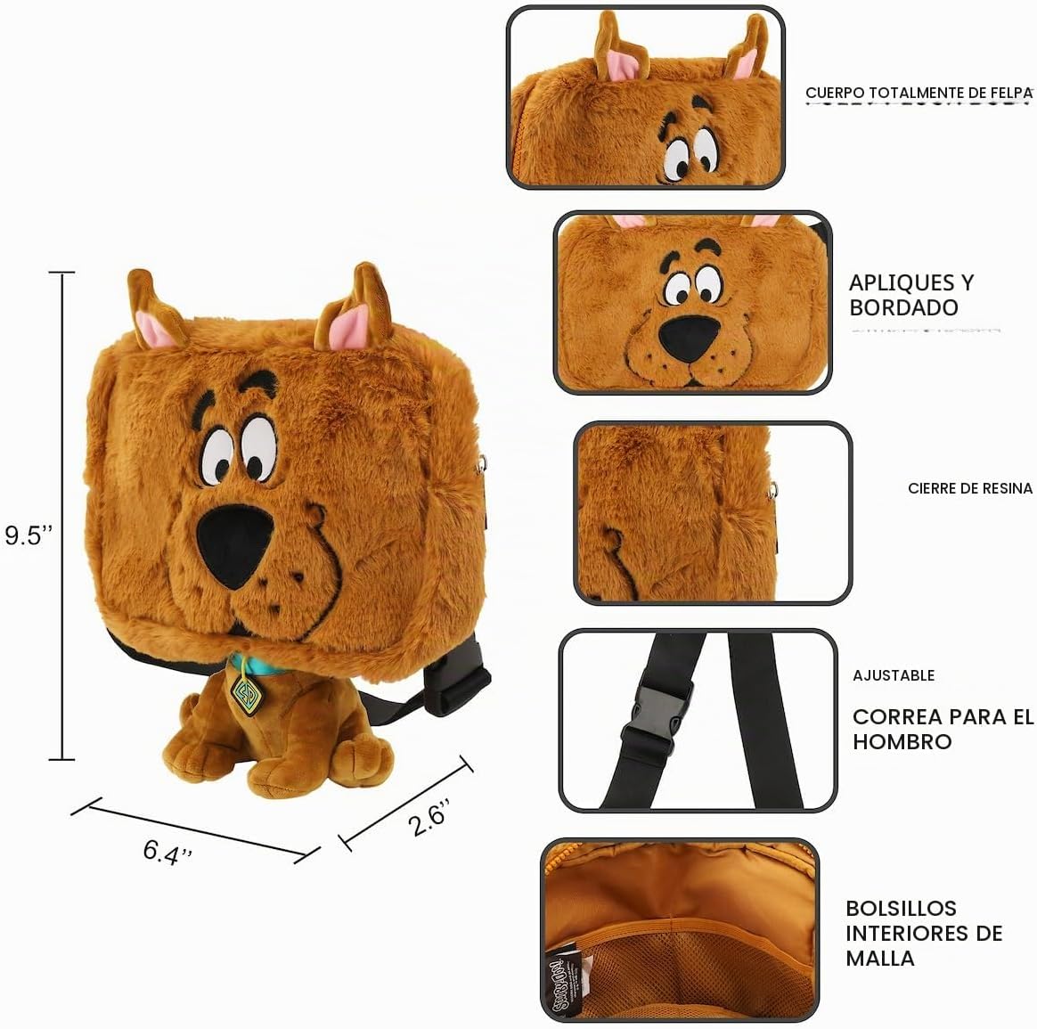 Scooby Doo - Bolso cruzado de felpa de 9.5 pulgadas Festie Bestie