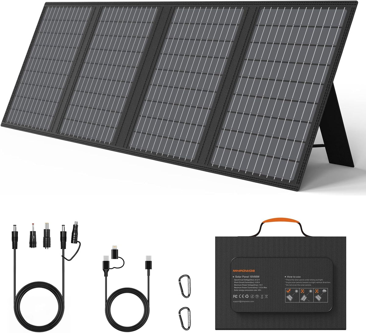 Cargador de paneles solares portátil de 60 W con salidas USB-C, USB...