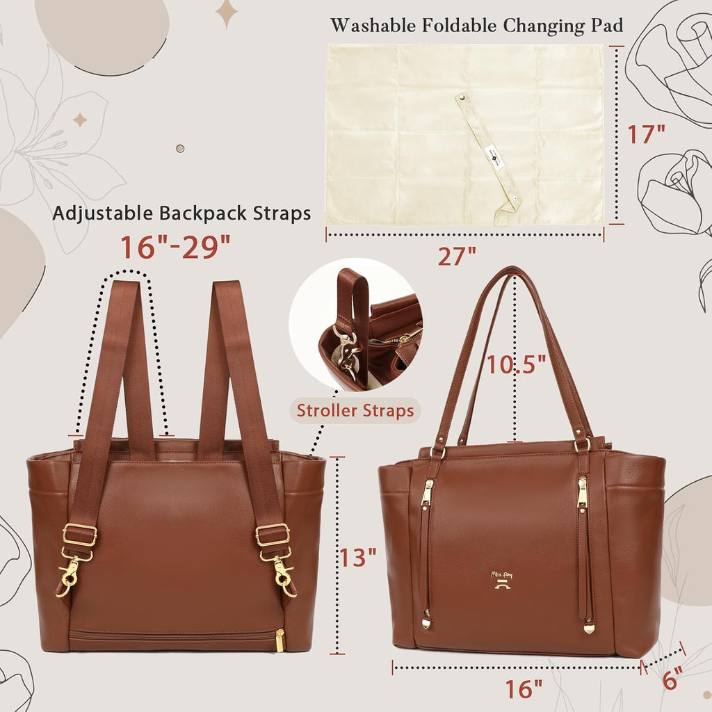 miss fong Bolso de pañales tipo mochila de cuero, bolso grande para...