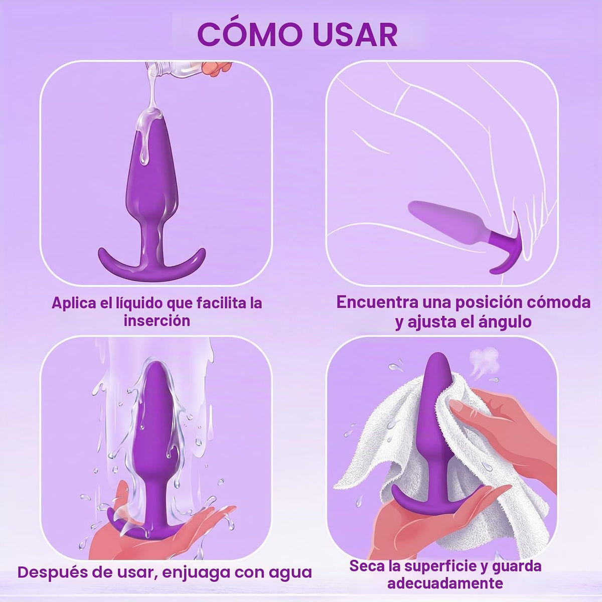 Juego de tapones anales de silicona de 4 piezas, principiante a ava...