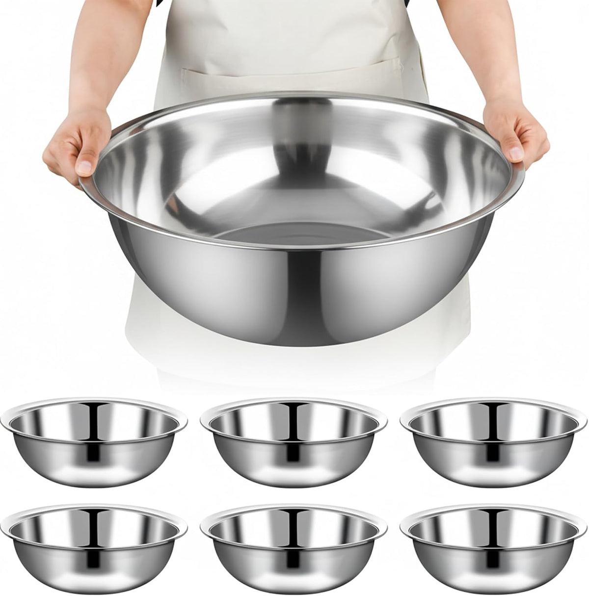 TREEHAC - 6 cuencos de acero inoxidable grandes para ensalada, 16 p...