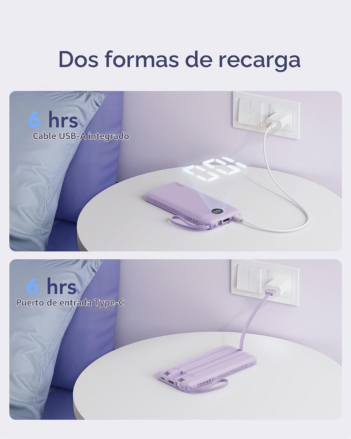 Cargador portátil VRURC, 4 cables incorporados, banco de energía de...