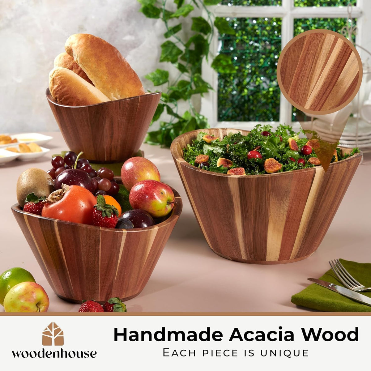 Woodenhouse Juego de Cuencos de Ensalada de Madera, Juego de Cuenco...