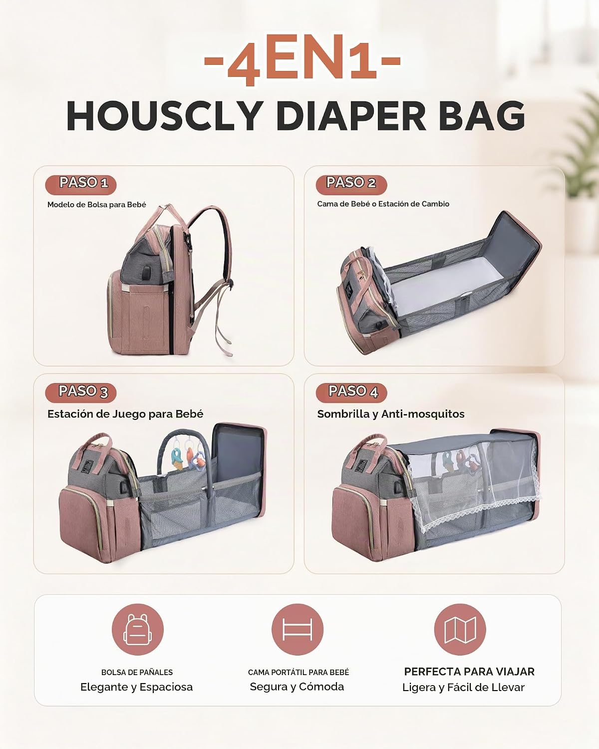 Pañalera con cambiador para mochila para bebé: Pañaleras rosas gran...