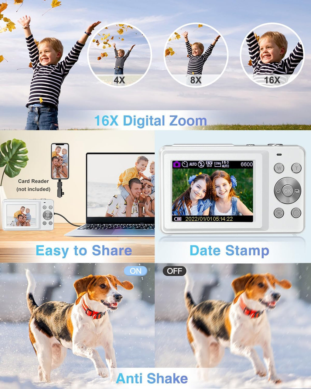 Cámara digital FHD 1080P apuntar y disparar cámara con tarjeta de 3...