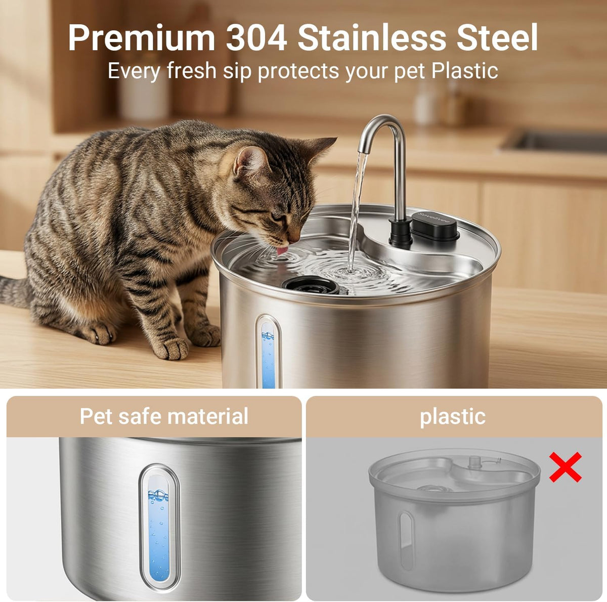 SOVELIVEE Fuente de agua para gatos, fuente para gatos de acero ino...