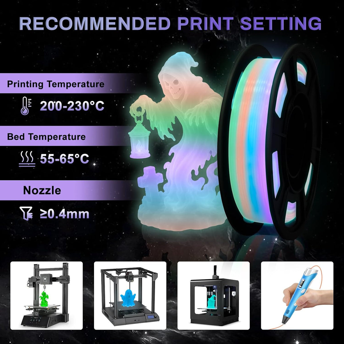 Colourbing Filamento PLA + para impresora 3D que brilla en la oscur...