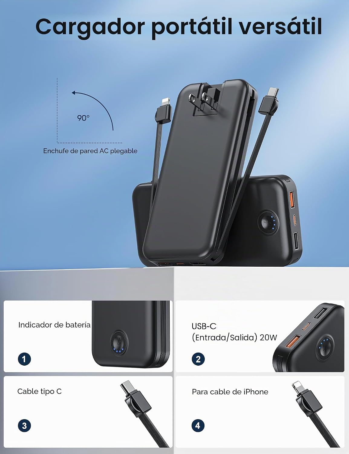 Cargador portátil Nusyddy de carga rápida de 10000 mAh con enchufe...